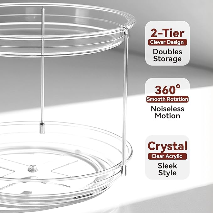 2 Tier Lazy Susan Turntable Organizer 9.25'' Rotating Spice Rack Organization, 1 Pack