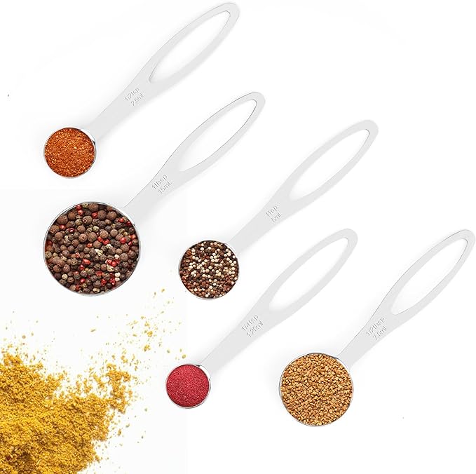 5pcs Measuring Spoon Set, Heavy Duty Stainless Steel Measuring Cups for Cooking Baking, Tablespoon Teaspoon for Dry or Liquid Ingredients, Fits in Spice Jar, 1/4 1/2 1 tsp, 1/2 1 tbsp