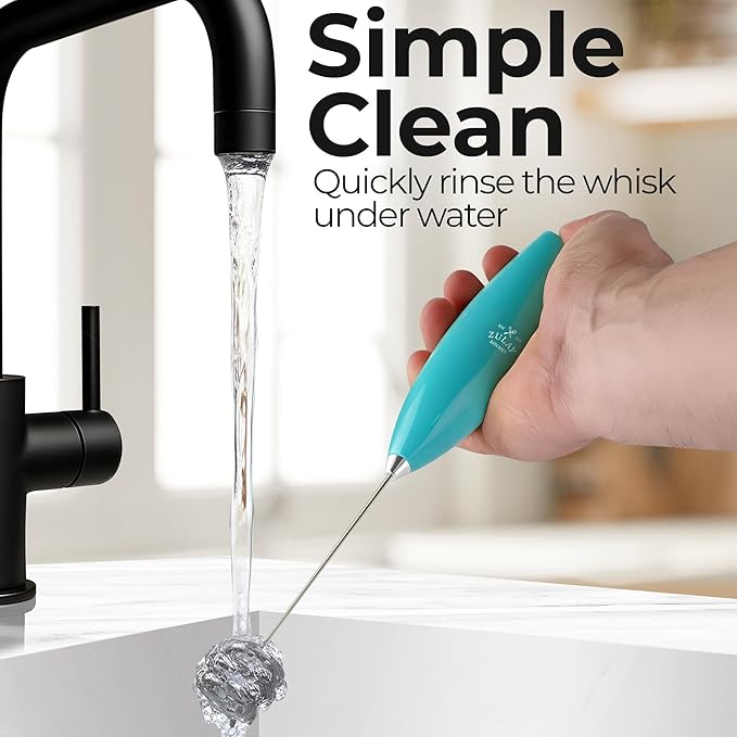 Zulay Kitchen Patented Tornado Triple Whisk Milk Frother with 4 Duracell Batteries – Handheld Foam Maker for Coffee, Lattes, Matcha & Hot Chocolate – Rich, Creamy Froth in Seconds - Turquoise