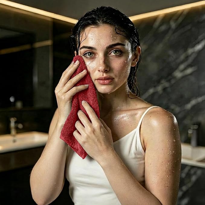 RIVERSIDE Pack of 24 Wash Cloths for Showering, 12 x 12 Inches, Super Soft & Absorbent, 100% Cotton Washcloths Premium Quality Flannel Face Cloths for Bathroom, Gym, Spa (Classic Red, 24 Pack)