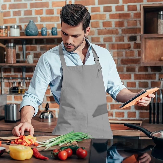 15 Pcs Adult Aprons Bulk with Pockets Adjustable Bib Chef Apron for Women Men Painting Cooking Crafting (S/L)