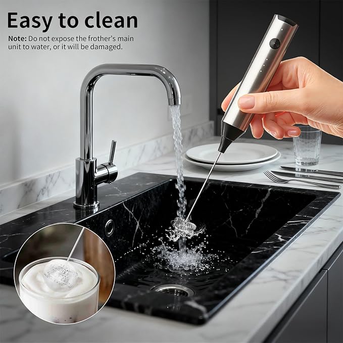 Milk Frother Handheld Rechargeable, Hand Frother with Stand, Drink Mixer Frother Wand Electric Whisk Stirrer for Coffee, Latte, Matcha, Cappuccino, Hot Chocolate, Kitchen Gifts - Stainless Steel