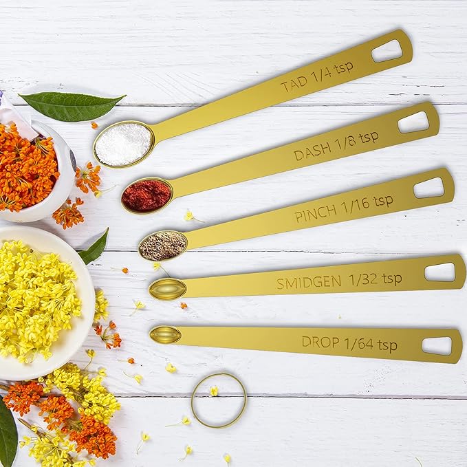 Wildone Gold Measuring Cups & Spoons Set of 21 - Includes 7 Stainless Steel Nesting Measuring Cups, 8 Measuring Spoons, 1 Leveler & 6 Mini Measuring Spoons, Ideal for Dry & Liquid Ingredients