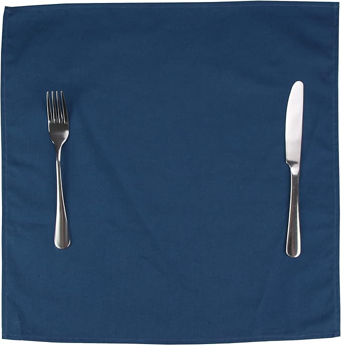 Solid Color Cotton Blended Dinner Cloth Napkins - Set of 12 (17 x 17 inches) - for Events & Home Use (Aegean Blue)