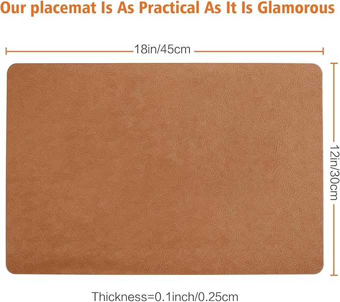Vinyl Placemats Set of 6 Heat Resistant Easy Clean Non-Slip Place Mats for Dining Table Faux Leather Waterproof Stain Resistant Wipeable Washable PVC Table Mats(6, Light Brown)