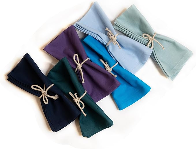 FINGERCRAFT Dinner Cloth Napkin Cotton Linen Blend 12 Pack Natural Premium Quality Mitred Corner for Every Day Use Pre Shrunk and Good Absorbency 18x18 in Easter Color Sky Blue