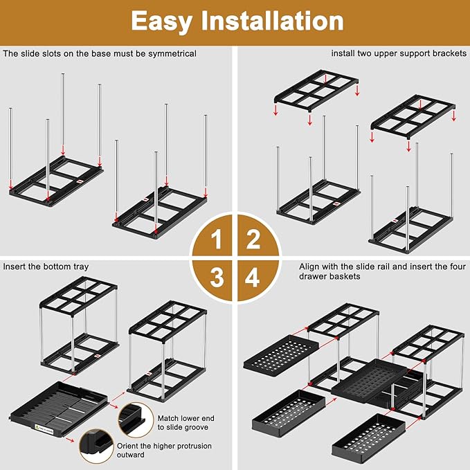 NIUXX Expandable Under Sink Organizer: 2 Tier Under Cabinet Organizer - Double Pull Out Shelf Under Sink Storage for Kitchen - Bathroom and Laundry Room - Space Saving