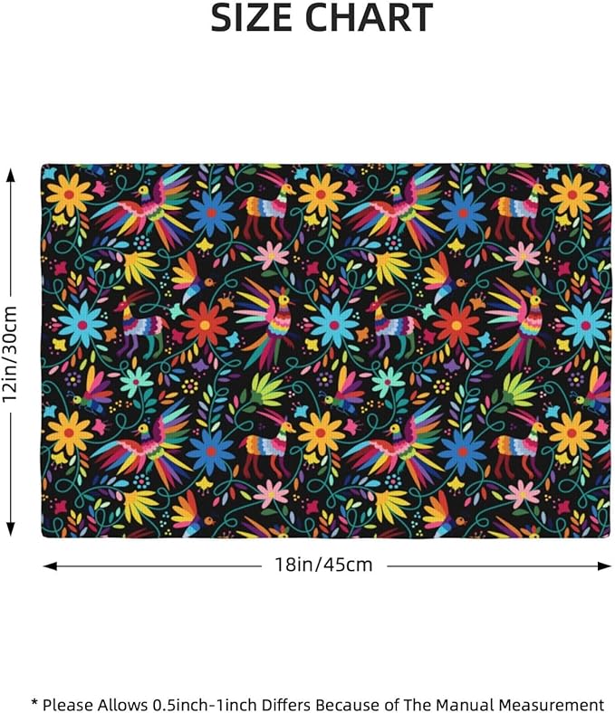 Mexican Folk Art Linen Placemats Set of 4, 12" x 18" Heat Resistant Washable Cute Kitchen Place Mats for Dining Table Fiesta Party FarmhouseCoffee Shop, Boho Home Decor & Gift for Cultural Art Lovers