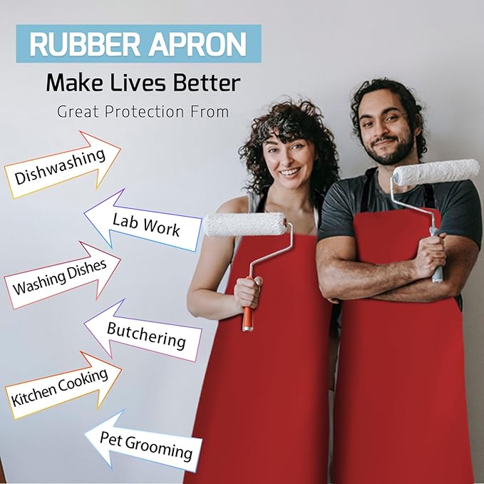 Homsolver 2 Pack Waterproof Rubber Aprons, Heavy Duty Butcher for Men, Chemical Vinyl Plastic Aprons for Dishwashing