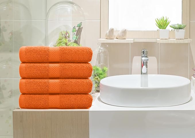DAN RIVER 6-Pack Premium Hand Towels (16x28 Inches) - 100% Cotton, Ultra Soft, Lightweight, Highly Absorbent Towels for Bathroom, Spa, Gym, Salon, Hotel, and Travel - Orange