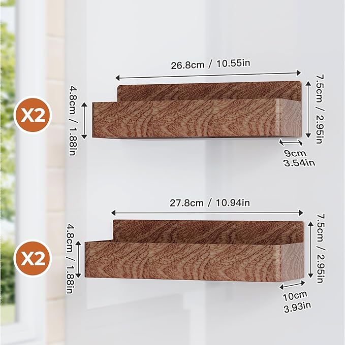 Mystozer Magnetic Spice Rack for Refrigerator, Kitchen Organizer and Storage Shelf, Wood Red (4 Pack)…