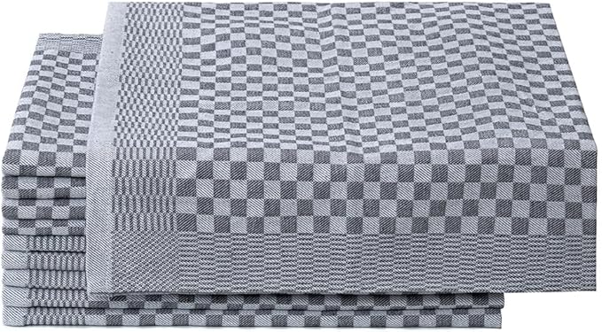 4-Pack Cotton Kitchen Towels - 18 x 27.5 Inch Large Dish Cloths - Checkerboard Design Flat Weave Tea Towels - Highly Absorbent, Lint Free, Non-Shrink & Durable Commercial Grade