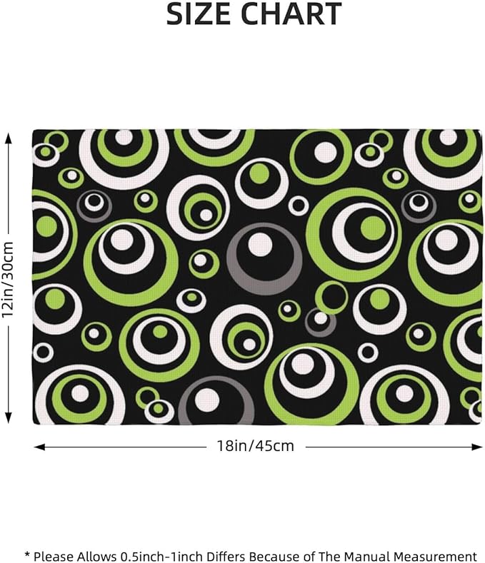 Black Green Geometric Circles Linen Placemats Set of 4, Washable Heat Resistant Green Table Mats for Dining Table Kitchen Wedding Farmhouse Party Coffee Shop, Modern Home Decor, 12" x 18" Place Mats