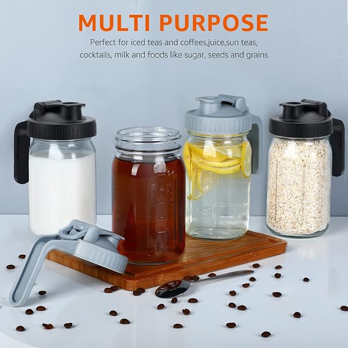 Jrssae Cold Brew Coffee Maker - 32oz Cold Brew Pitcher with Stainless Steel Super Dense Filter Easy of Use, Durable & Sturdy Classic BPA Free Sturdy Mason jar Pitcher with Gray Lid Easy to Clean