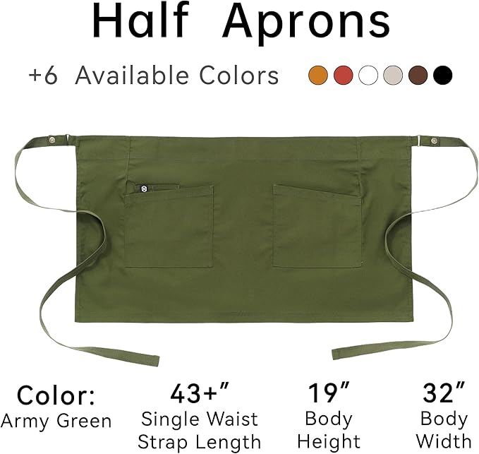 Unisex Waist Apron Half Bistro Apron Server Aprons with Pockets Waterproof 4251BY