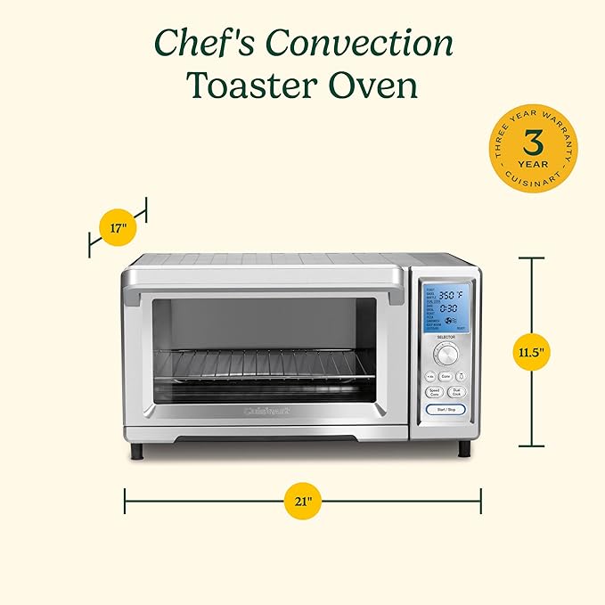 Cuisinart Chef’s Convection Toaster Oven, 1800-Watt Electric Oven with 15 Cooking Functions, Fits 13" Pizza, 9"x13" Baking Pan, and Full-Size Chicken, Nonstick Interior, TOB-260N1NAS, Stainless Steel
