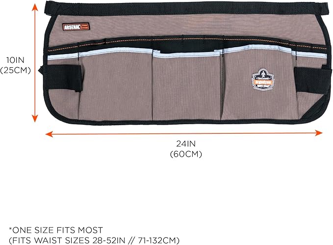 Ergodyne Arsenal 5706 Canvas Waist Tool Apron with 13 Pockets, Gray