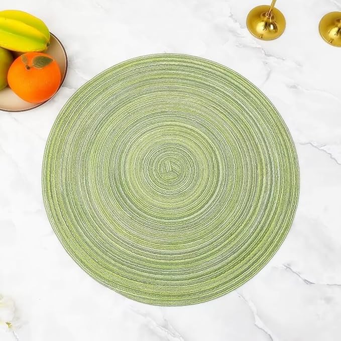 15 Inches Round Braided Placemats Set of 4, Washable Heat Resistant Cotton Polyester Circle Place Mats for Dining Table, Hot Pads for Kitchen, Trivets for Hot Dishes, Pots and Pans (Green,4)