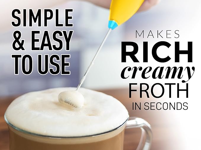 Zulay Kitchen Powerful Milk Frother Wand - Ultra Fast Handheld Drink Mixer - Electric Whisk Foam Maker for Coffee, Lattes, Cappuccino, Matcha & Creamer - Lemon Blue