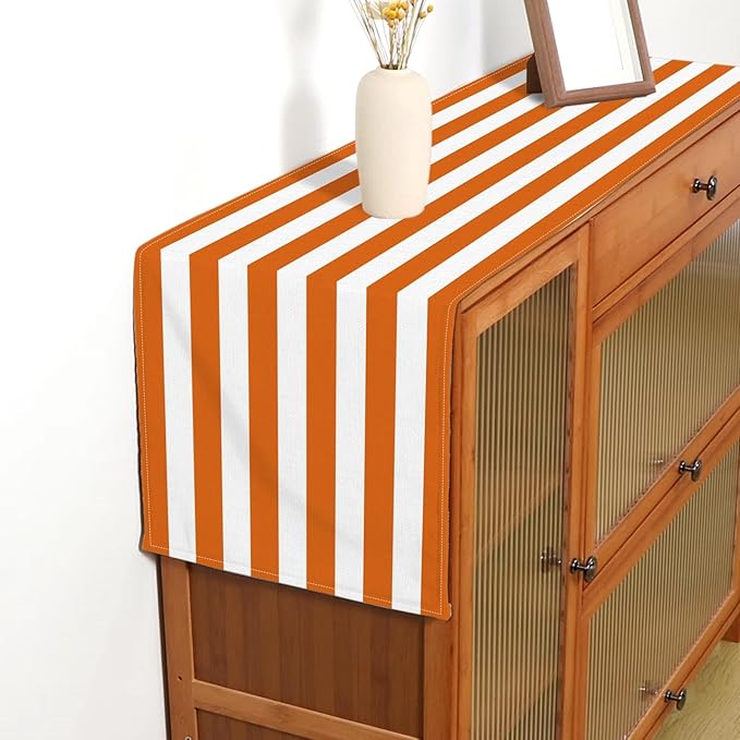 Orange and White Cabana Striped Table Runner Margarita Aperol Spritz Cocktail Birthday Party Decoration Baby Shower Dining Room Home Kitchen Table Decor (Orange, 13" x 72")