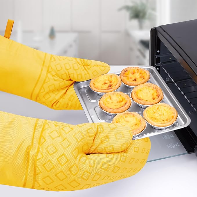 Set of 4 Oven Mitts and Pot Holders, 482 F Heat Resistant Hot Plate Moving Non-Slip Gloves for BBQ, Grill, Baking, Cooking, Oven, Microwave (Yellow)
