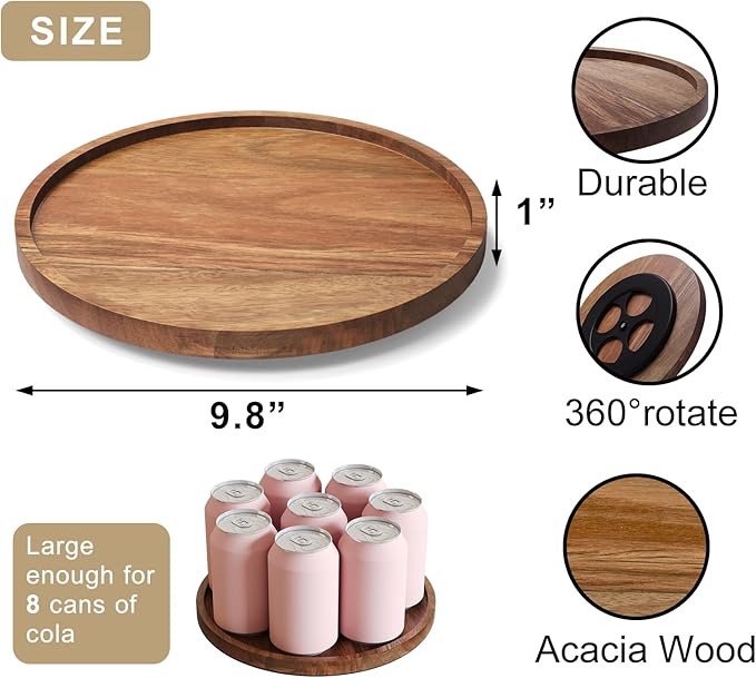 VERTORGAN Lazy Susan Organizer for Kitchen, Acacia Wood Turntable for Cabinet, Pantry, Table, Countertop, Vanity, Spice Rack(Medium)