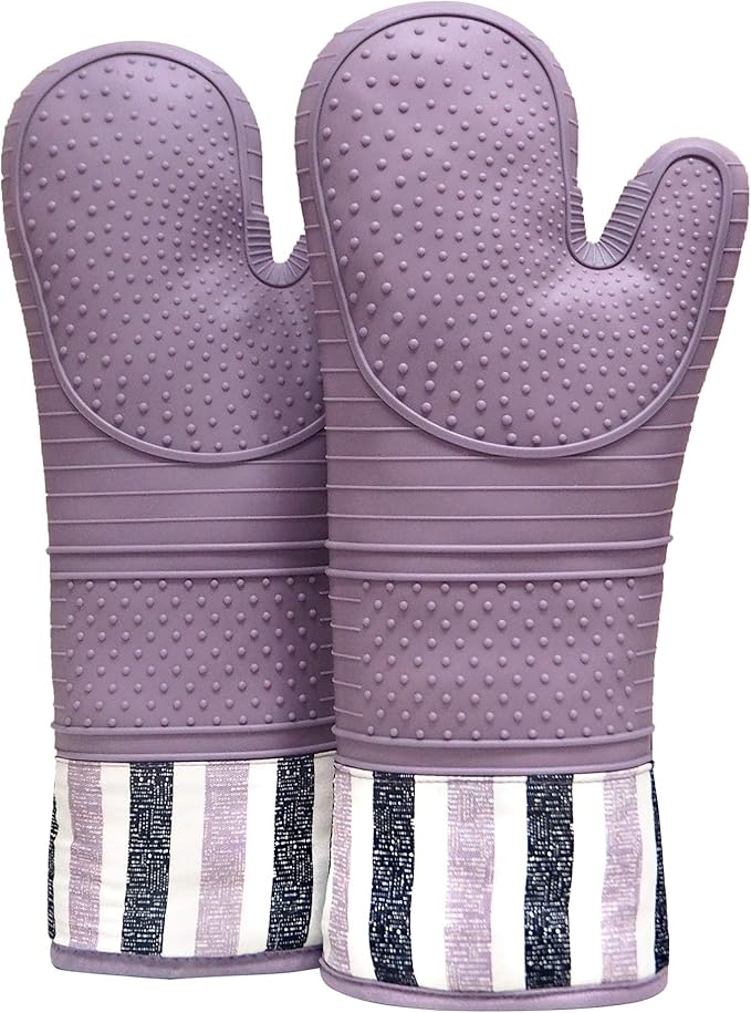 RED LMLDETA Heat Resistant 550 Degree Oven mitt, Silicone Oven Hot Mitts - 1 Pair, Extra Long Professional Baking Oven Gloves - Food Safe,Pot Holders Cooking,Grilling,Kitchen (Purple Mittens)