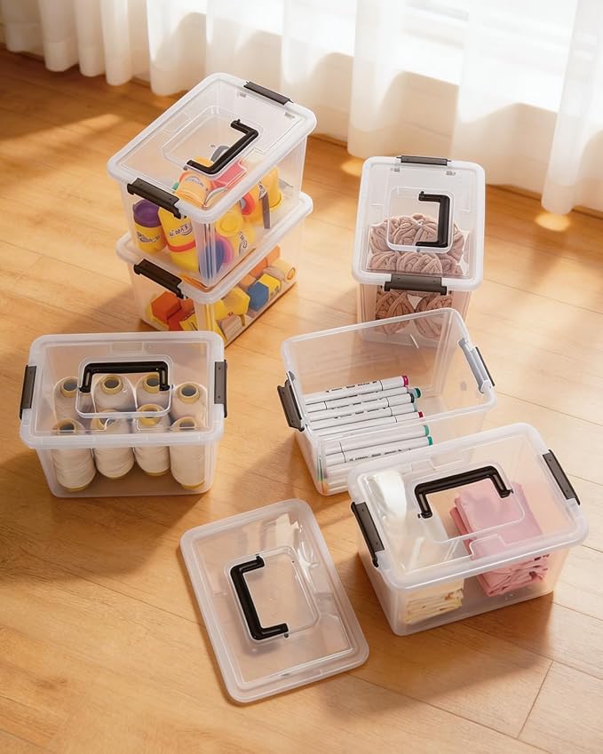 Citylife 4 Packs Plastic Storage Bins with Latching Lids Clear Storage Box with handle Stackable Storage Containers for Organizing Toys, Crafts, Tools