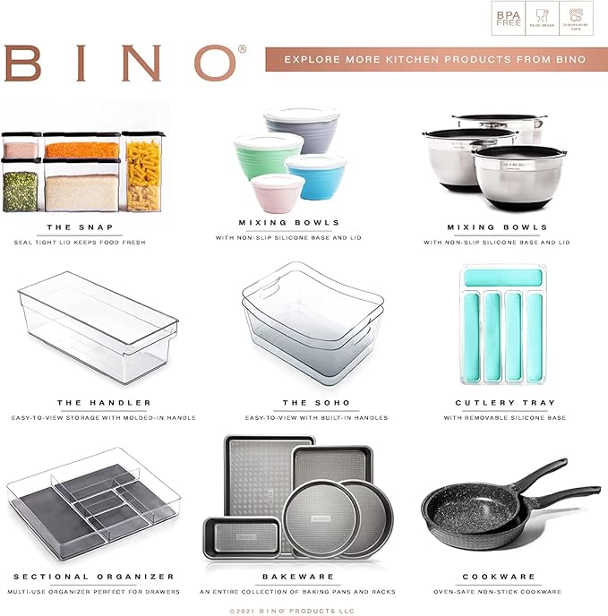 BINO Utensil Tray Storage Bin | Non-Slip Lining and Rubber Feet, Grey