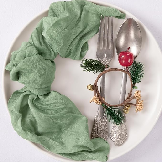 MLMC 24 Pack Sage Green Cheesecloth Napkins Boho Rustic Gauze Cloth Napkins Washable 21"x21" for Wedding Bridal Shower Birthday Anniversary Dinner Decor