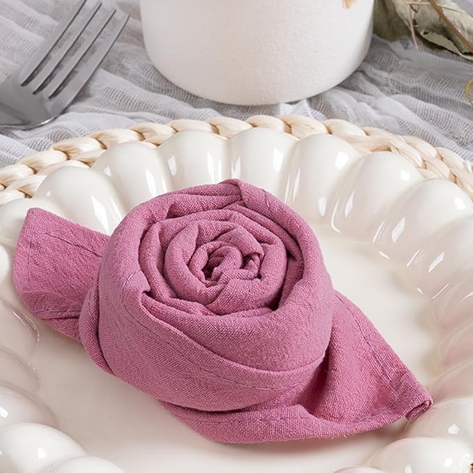 MLMC 4 Pack Mauve Pink Cloth Napkins Rustic Washable Cotton Linen Napkins Set of 4 17"x17" Reusable Dinner Napkins Cloth for Wedding Baby Shower Birthday Party Everyday Use