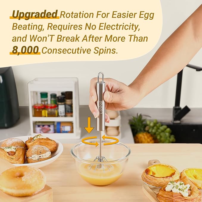 Upgraded Stainless Steel Semi-Automatic Whisk - Easy to Use Whizzy Whisk, Versatile Wisker Tool for Cooking, Kitchen Essential Egg Beater for Baking, Whisking, Beating & Stirring (10in)