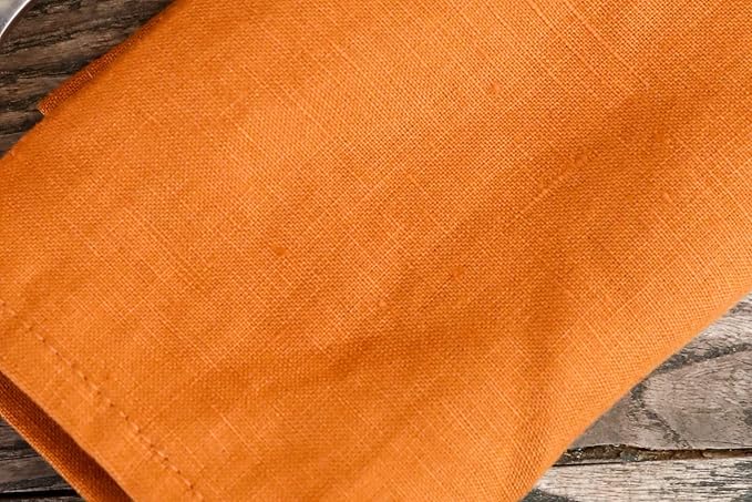 100% Pure Linen Dinner Cloth Fall Napkins 15 x 15 Inch Caramel - Set of 6 Pack European Flax Natural Fabric Washable for Thanksgiving Home and Kitchen