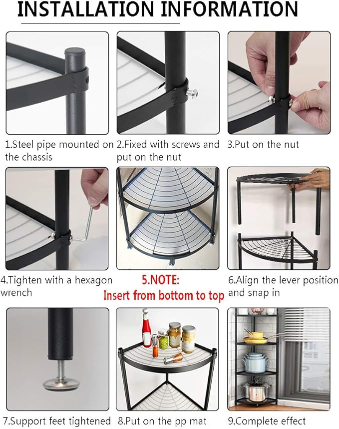 MAGCOLOR 5-Tier Kitchen Corner Shelf Rack, Free Standing Pot Rack for Organizer Stainless Steel Cookware Stand