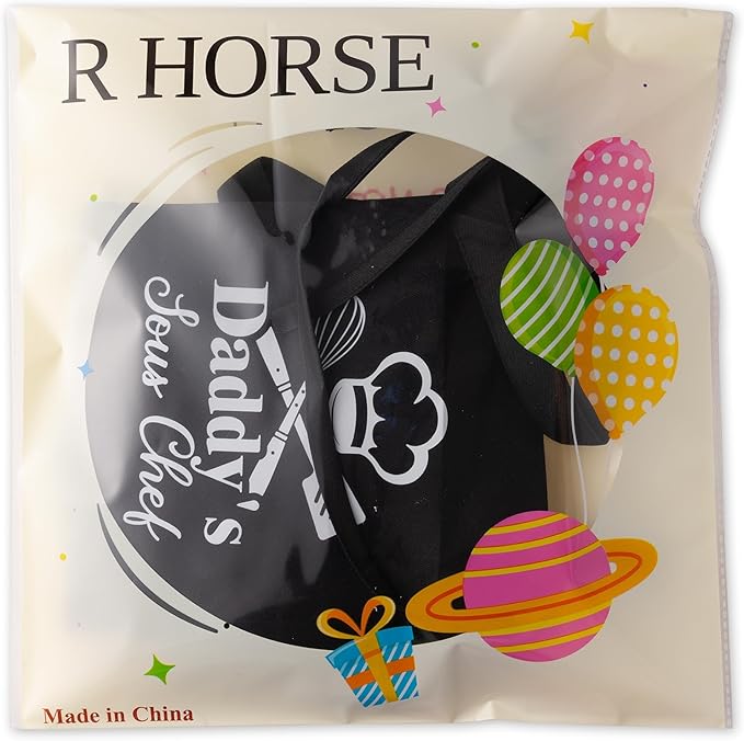 R HORSE 2Pcs Adults Kids Matching Apron Set Daddy and Me Adjustable Kitchen Apron with 2 Pockets Parent and Child Matching Gift for Father's Day Dad Son Cooking Baking Painting Training