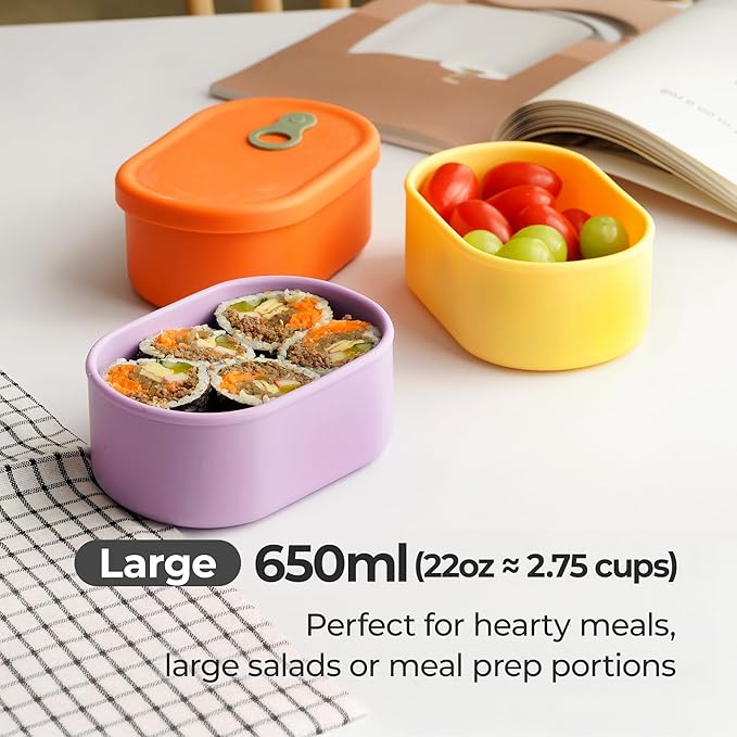 Premium Korean-Made Silicone Airtight Food Container with Steam Vent – BPA Free, Leakproof, Microwave & Freezer Safe Meal Prep. & Leftovers Storage (Mandarin Orange, 4p Multi-Size Set)