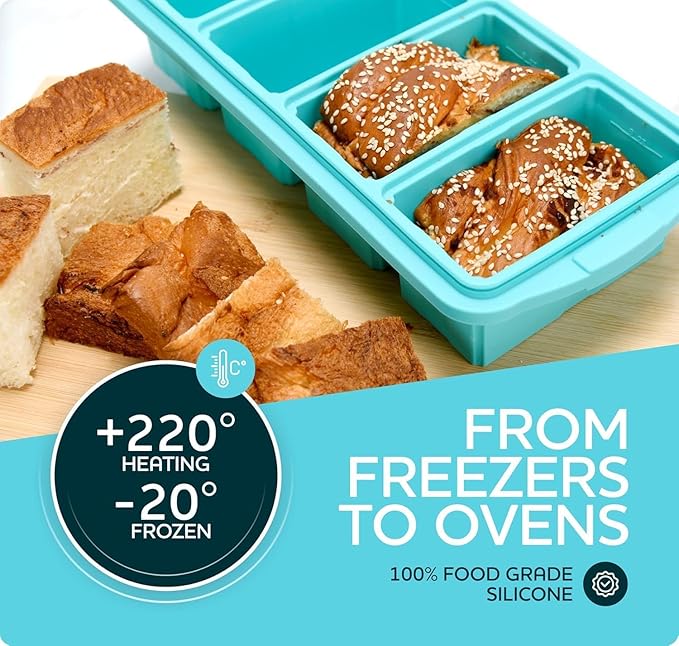 Silicone Freezer Tray With Lid-Soup Freezer Container molds-Large Ice Cube Tray Set Makes 1-Cup & 2-Cup portions cubes Perfect for preparing meals in different portion sizes Oven & Dishwasher -Safe