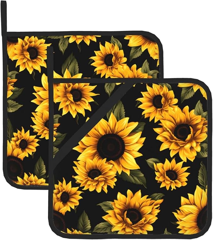 2Pcs Yellow Sunflowers Pot Holders for Kitchen Clearance Heat Resistant Hot Pads for Cooking Baking Grilling
