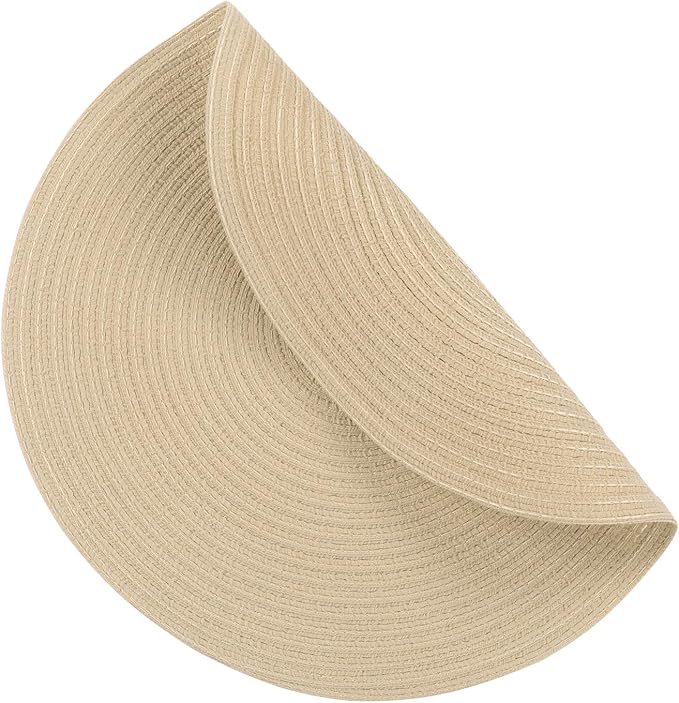 SHACOS 15 inch Round Placemats Set of 8 for Dining Table Cotton Polyester Braided Place Mats Washable Kitchen Table Mats for Dinner Party Table (Light Beige, 8)