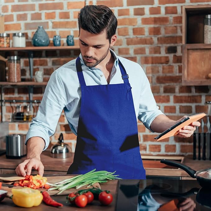 15 Pcs Adult Aprons Bulk with Pockets Adjustable Bib Chef Apron for Women Men Painting Cooking Crafting (S/L)