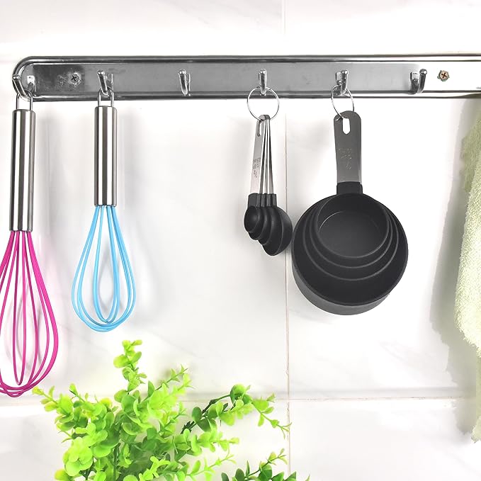 Measuring Cups and Spoons Set, 8-Piece Stackable Kitchen Measuring Set for Cooking and Baking, Durable Plastic Cups with Stainless Steel Handles, Easy-Grip, Nesting Design, Black