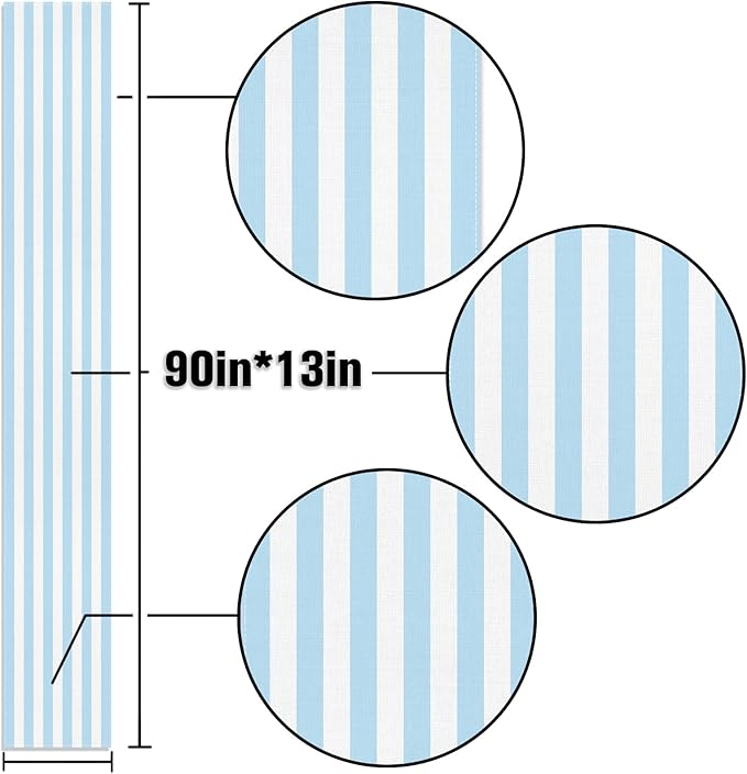 Light Blue and White Cabana Striped Table Runner Coastal Theme Wedding Party Decoration Birthday Baby Shower Dining Room Home Kitchen Table Decor 90In
