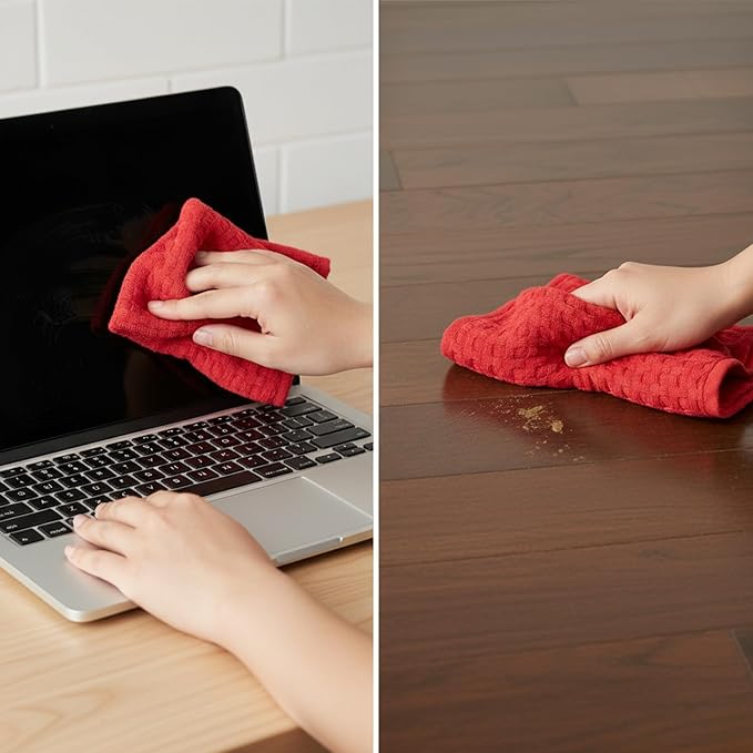 WHITEWRAP Premium Cotton Big Waffle Weave Kitchen Dish Cloths, 12x12 Inch Ultra Absorbent Lint-Free Dish Towels, Fast Drying Dishcloths for Washing Dishes, 6 Pack, Red