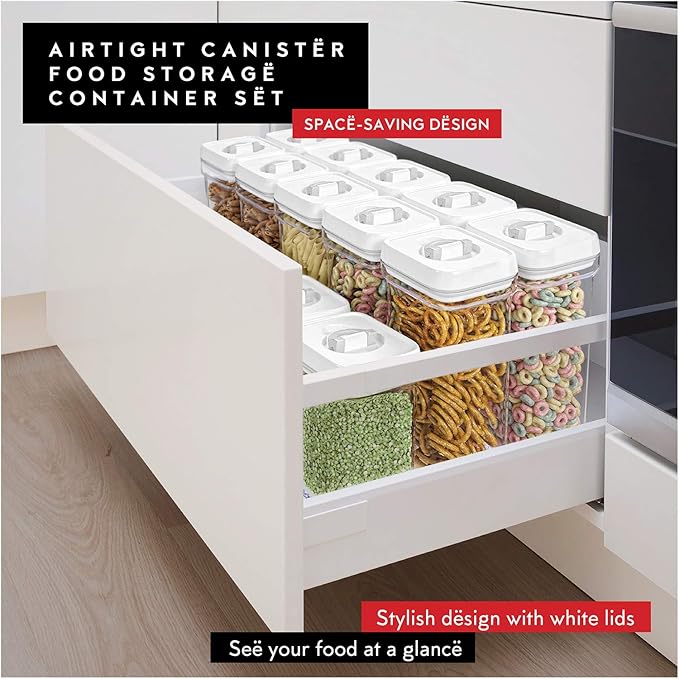 DWËLLZA KITCHEN Airtight Food Storage Containers for Pantry With White Lids 1L - 6 Pack - Clear Plastic Air Tight Kitchen Containers Pantry Organization and Storage BPA-Free Keeps Food Fresh & Dry