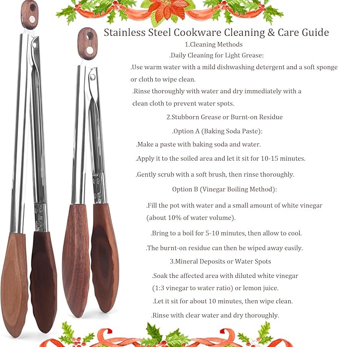 2-pcsTongs for Cooking with Wooden Tips - Nonstick Cooking Tongs & Salad Tongs for Blooming Food,Cooking, BBQ and Tossing Salad - Made of Natural Walnut Wood,Long Style15inch Short Style 11.4inch
