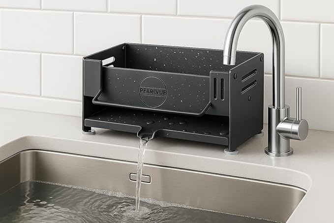 Sink Caddy Organizer - Rustproof 304 Stainless Steel Kitchen Countertop Organizers and Storage Essentials - Multi-Purpose Pull-Out Storage Organizers for Bathroom & Kitchen (black)