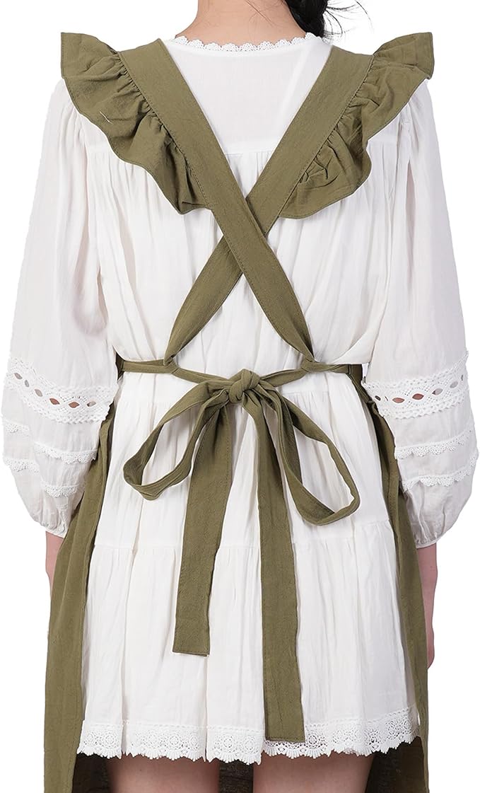 Aoomzoon Vintage Aprons for Women with Pockets Cute Lace Ruffle Adjustable Apron for Cooking Kitchen Baking Gardening