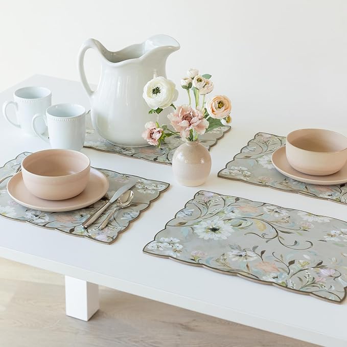 Benson Mills Cork Placemats Set of 4, Thick Cork Place Mats for Kitchen and Dining Tables, Easy Clean Table Mats (12" x 16" Rectangular Set of 4, Victorian Garden)