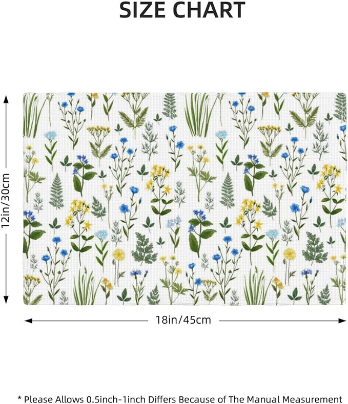 Wildflower Print Linen Placemats Set of 4, 12x18 InchWashable Table Mats for Dining Room Spring Gatherings