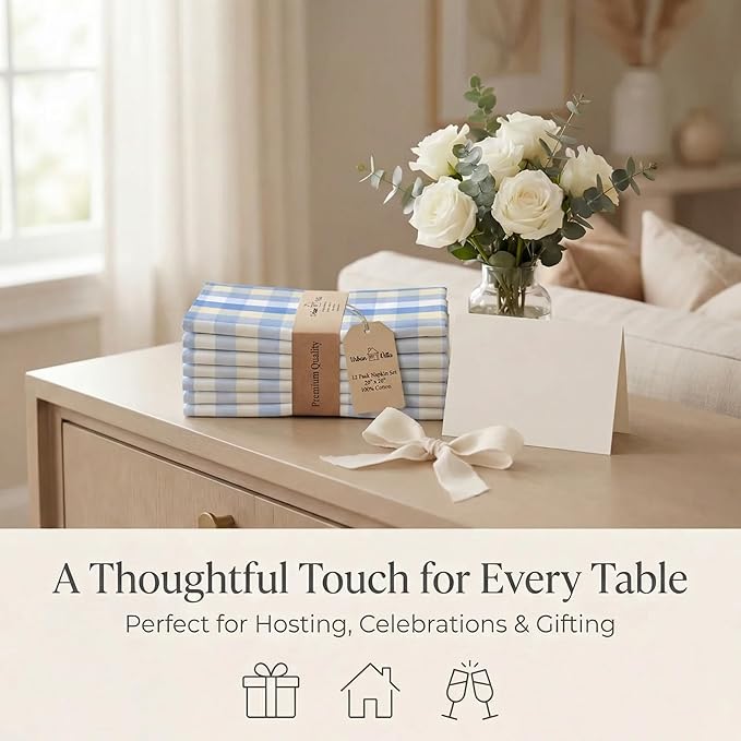 Urban Villa Cloth Napkins Set of 12 20x20 Inches 100% Cotton Napkins Cloth Washable Soft Durable Reusable Absorbent Table Dinner Napkins Cloth for Hotel Lunch Restaurant Weddings Parties- Blue Sand